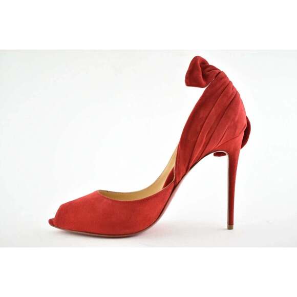 Christian Louboutin Barbara 100 Oeillet Red Suede Peep Toe Bow Heel Pump 39.5 - Picture 6 of 9